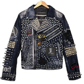 Heavy Studded Lemmy Punk Wear, Men's personalized Denim Patches Jacket, Oxymoron Gothic Jeans For Men, Biker's Wear Vampira Jacket,